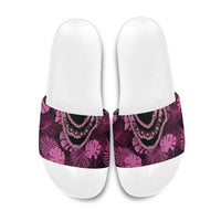 Pink Hawaii Kukui Nut Lei Slide Sandals Hawaiian Pattern Monstera Tropical Vibes - Polynesian Pride
