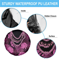 Pink Hawaii Kukui Nut Lei Spare Tire Cover Hawaiian Pattern Monstera Tropical Vibes - Polynesian Pride