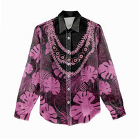Pink Hawaii Kukui Nut Lei Women Casual Shirt Hawaiian Pattern Monstera Tropical Vibes - Polynesian Pride