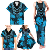 Blue Hawaii Kukui Nut Lei Family Matching Tank Maxi Dress and Hawaiian Shirt Hawaiian Pattern Monstera Tropical Vibes - Polynesian Pride