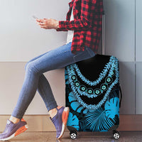 Blue Hawaii Kukui Nut Lei Luggage Cover Hawaiian Pattern Monstera Tropical Vibes - Polynesian Pride