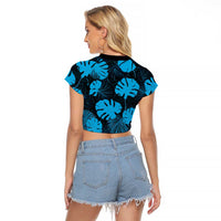 Blue Hawaii Kukui Nut Lei Raglan Cropped T Shirt Hawaiian Pattern Monstera Tropical Vibes - Polynesian Pride