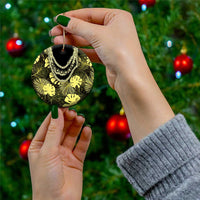 Yellow Hawaii Kukui Nut Lei Ceramic Ornament Hawaiian Pattern Monstera Tropical Vibes - Polynesian Pride