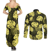 Yellow Hawaii Kukui Nut Lei Couples Matching Summer Maxi Dress and Long Sleeve Button Shirt Hawaiian Pattern Monstera Tropical Vibes - Polynesian Pride