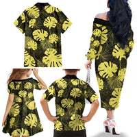 Yellow Hawaii Kukui Nut Lei Family Matching Off The Shoulder Long Sleeve Dress and Hawaiian Shirt Hawaiian Pattern Monstera Tropical Vibes LT14 - Polynesian Pride