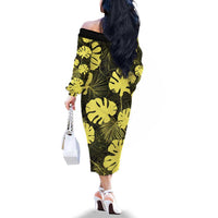 Yellow Hawaii Kukui Nut Lei Family Matching Off The Shoulder Long Sleeve Dress and Hawaiian Shirt Hawaiian Pattern Monstera Tropical Vibes LT14 - Polynesian Pride