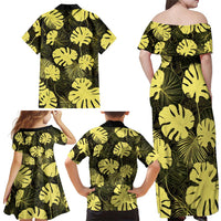 Yellow Hawaii Kukui Nut Lei Family Matching Off Shoulder Maxi Dress and Hawaiian Shirt Hawaiian Pattern Monstera Tropical Vibes LT14 - Polynesian Pride