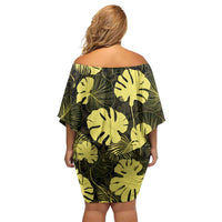 Yellow Hawaii Kukui Nut Lei Family Matching Off Shoulder Short Dress and Hawaiian Shirt Hawaiian Pattern Monstera Tropical Vibes LT14 - Polynesian Pride