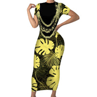 Yellow Hawaii Kukui Nut Lei Family Matching Short Sleeve Bodycon Dress and Hawaiian Shirt Hawaiian Pattern Monstera Tropical Vibes LT14 Mom's Dress Yellow - Polynesian Pride