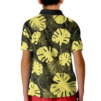 Yellow Hawaii Kukui Nut Lei Kid Polo Shirt Hawaiian Pattern Monstera Tropical Vibes - Polynesian Pride