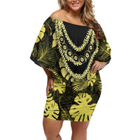 Yellow Hawaii Kukui Nut Lei Off Shoulder Short Dress Hawaiian Pattern Monstera Tropical Vibes LT14 Women Yellow - Polynesian Pride