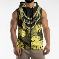 Yellow Hawaii Kukui Nut Lei Sleeveless Zip Hoodie Hawaiian Pattern Monstera Tropical Vibes - Polynesian Pride