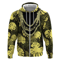 Yellow Hawaii Kukui Nut Lei Zip Hoodie Hawaiian Pattern Monstera Tropical Vibes LT14 Zip Hoodie Yellow - Polynesian Pride