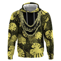 Yellow Hawaii Kukui Nut Lei Zip Hoodie Hawaiian Pattern Monstera Tropical Vibes LT14 Pullover Hoodie Yellow - Polynesian Pride