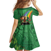 Hawaii Saint Patrick's Day Family Matching Short Sleeve Bodycon Dress and Hawaiian Shirt Funny Leprechaun With Pot Of Gold - Polynesian Tattoo
