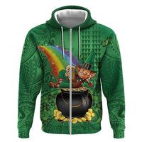 Hawaii Saint Patrick's Day Hoodie Funny Leprechaun With Pot Of Gold - Polynesian Tattoo LT14 Zip Hoodie Green - Polynesian Pride