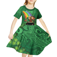 Hawaii Saint Patrick's Day Kid Short Sleeve Dress Funny Leprechaun With Pot Of Gold - Polynesian Tattoo LT14 - Polynesian Pride