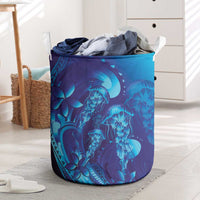 Purple Paradise Polynesia Jellyfish Laundry Basket Plumeria Polynesian Tattoo Glowing Vibes