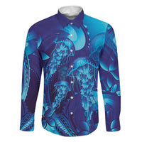 Purple Paradise Polynesia Jellyfish Family Matching Long Sleeve Bodycon Dress and Hawaiian Shirt Plumeria Polynesian Tattoo Glowing Vibes LT14 Dad's Shirt - Long Sleeve Purple - Polynesian Pride