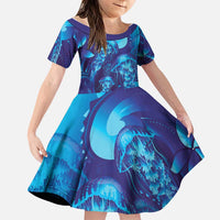 Purple Paradise Polynesia Jellyfish Family Matching Off The Shoulder Long Sleeve Dress and Hawaiian Shirt Plumeria Polynesian Tattoo Glowing Vibes LT14 Daughter's Dress Purple - Polynesian Pride