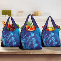 Purple Paradise Polynesia Jellyfish Grocery Bag Plumeria Polynesian Tattoo Glowing Vibes