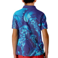 Purple Paradise Polynesia Jellyfish Kid Polo Shirt Plumeria Polynesian Tattoo Glowing Vibes