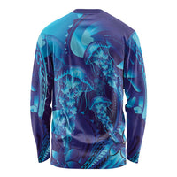 Purple Paradise Polynesia Jellyfish Long Sleeve Shirt Plumeria Polynesian Tattoo Glowing Vibes