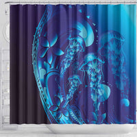 Purple Paradise Polynesia Jellyfish Shower Curtain Plumeria Polynesian Tattoo Glowing Vibes