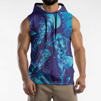 Purple Paradise Polynesia Jellyfish Sleeveless Hoodie Plumeria Polynesian Tattoo Glowing Vibes