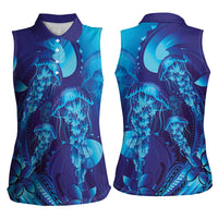 Purple Paradise Polynesia Jellyfish Women Sleeveless Polo Shirt Plumeria Polynesian Tattoo Glowing Vibes LT14 - Polynesian Pride