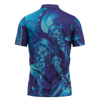 Purple Paradise Polynesia Jellyfish Zipper Polo Shirt Plumeria Polynesian Tattoo Glowing Vibes