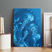 Blue Gradient Polynesia Jellyfish Canvas Wall Art Plumeria Polynesian Tattoo Glowing Vibes