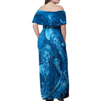 Blue Gradient Polynesia Jellyfish Family Matching Off Shoulder Maxi Dress and Hawaiian Shirt Plumeria Polynesian Tattoo Glowing Vibes