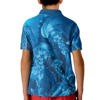 Blue Gradient Polynesia Jellyfish Kid Polo Shirt Plumeria Polynesian Tattoo Glowing Vibes
