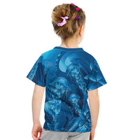 Blue Gradient Polynesia Jellyfish Kid T Shirt Plumeria Polynesian Tattoo Glowing Vibes