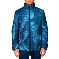 Blue Gradient Polynesia Jellyfish Padded Jacket Plumeria Polynesian Tattoo Glowing Vibes