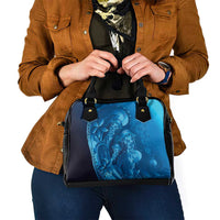 Blue Gradient Polynesia Jellyfish Shoulder Handbag Plumeria Polynesian Tattoo Glowing Vibes
