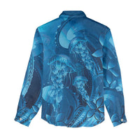 Blue Gradient Polynesia Jellyfish Women Casual Shirt Plumeria Polynesian Tattoo Glowing Vibes LT14 - Polynesian Pride