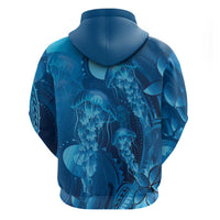 Blue Gradient Polynesia Jellyfish Zip Hoodie Plumeria Polynesian Tattoo Glowing Vibes