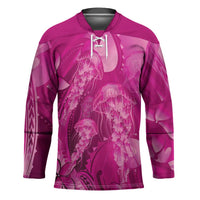 Pink Gradient Polynesia Jellyfish Hockey Jersey Plumeria Polynesian Tattoo Glowing Vibes