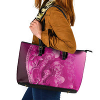 Pink Gradient Polynesia Jellyfish Leather Tote Bag Plumeria Polynesian Tattoo Glowing Vibes
