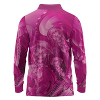 Pink Gradient Polynesia Jellyfish Long Sleeve Polo Shirt Plumeria Polynesian Tattoo Glowing Vibes LT14 - Polynesian Pride