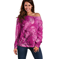 Pink Gradient Polynesia Jellyfish Off Shoulder Sweater Plumeria Polynesian Tattoo Glowing Vibes