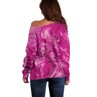 Pink Gradient Polynesia Jellyfish Off Shoulder Sweater Plumeria Polynesian Tattoo Glowing Vibes