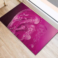 Pink Gradient Polynesia Jellyfish Rubber Doormat Plumeria Polynesian Tattoo Glowing Vibes
