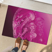 Pink Gradient Polynesia Jellyfish Rubber Doormat Plumeria Polynesian Tattoo Glowing Vibes