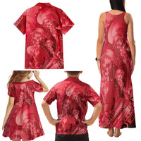 Red Gradient Polynesia Jellyfish Family Matching Tank Maxi Dress and Hawaiian Shirt Plumeria Polynesian Tattoo Glowing Vibes LT14 - Polynesian Pride