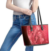 Red Gradient Polynesia Jellyfish Leather Tote Bag Plumeria Polynesian Tattoo Glowing Vibes