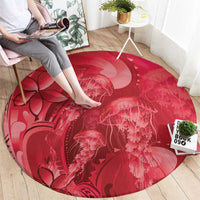 Red Gradient Polynesia Jellyfish Round Carpet Plumeria Polynesian Tattoo Glowing Vibes