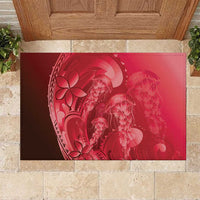 Red Gradient Polynesia Jellyfish Rubber Doormat Plumeria Polynesian Tattoo Glowing Vibes